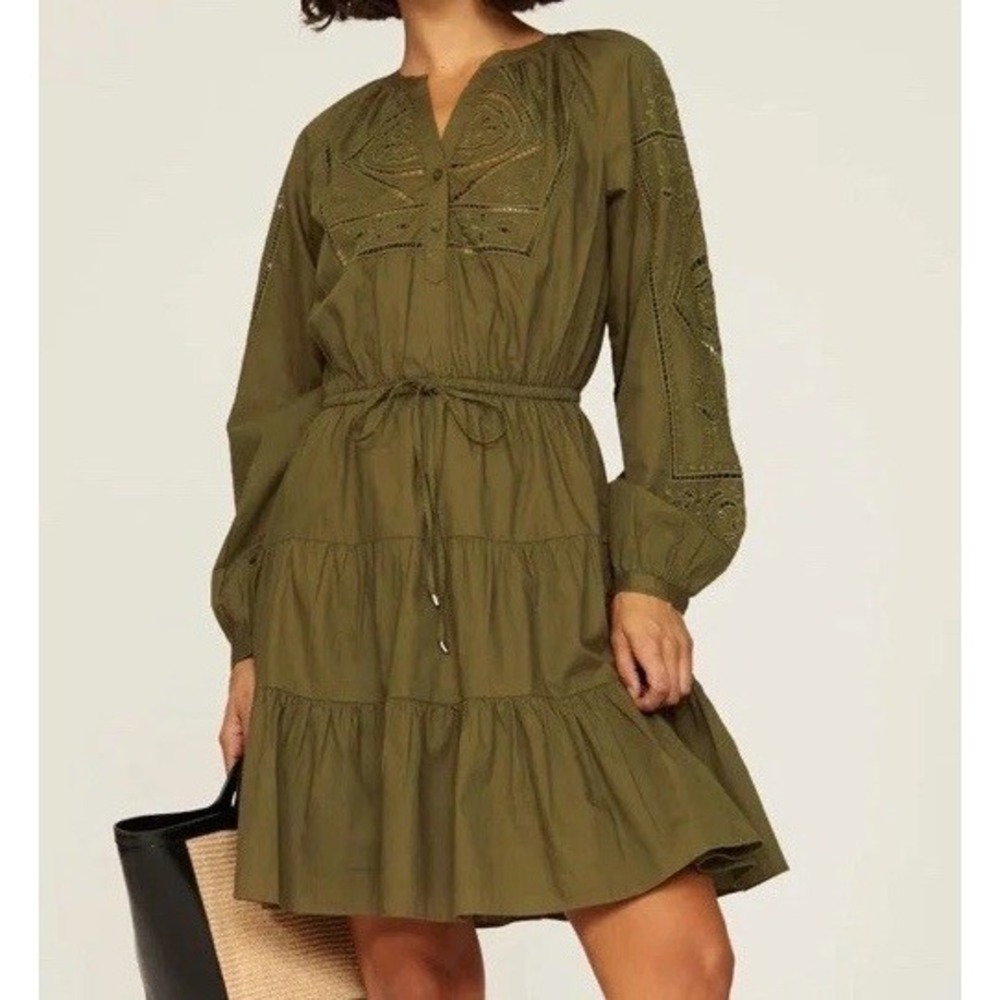 Ralph Lauren Black Label Women's Embroidered‎ Cotton Olive Green Dress size 16